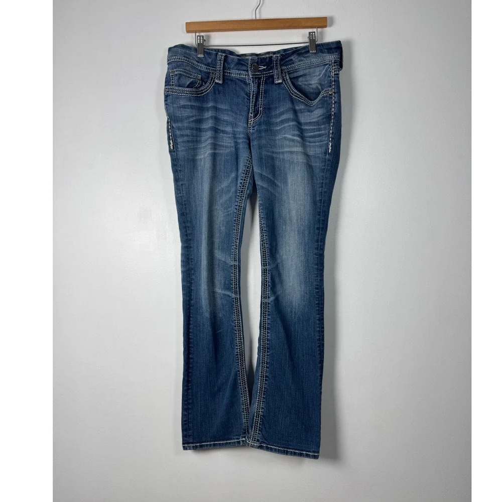 Western BKE Culture Womens 31L Bootcut Jeans Blue Thick‎ Stitch Flap Pocket